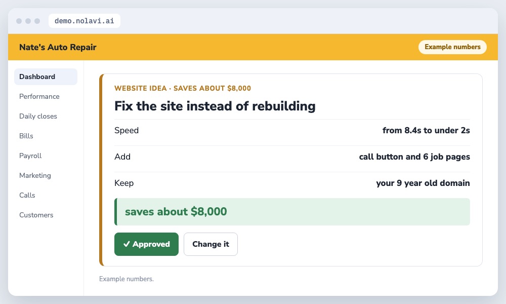 Nolavi idea to fix an auto repair website instead of rebuilding it