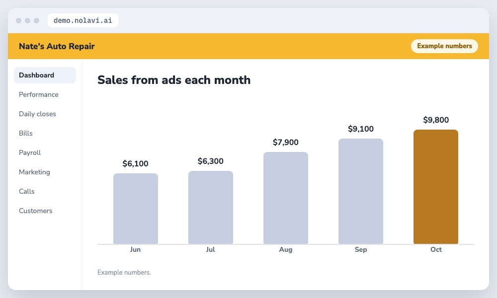 Bar chart of rising sales from Google Ads after moving management into Nolavi