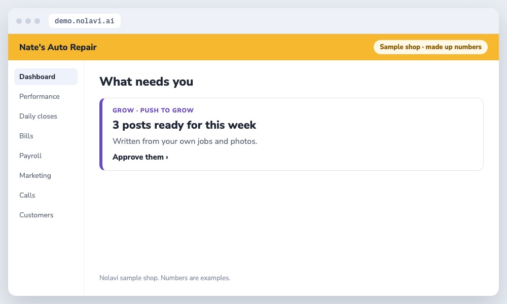 Nolavi push to approve three auto repair social media posts written from real jobs